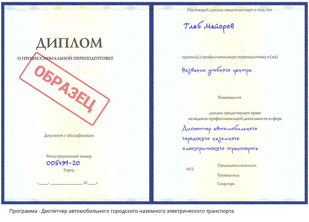 Диспетчер автомобильного городского наземного электрического транспорта Кропоткин