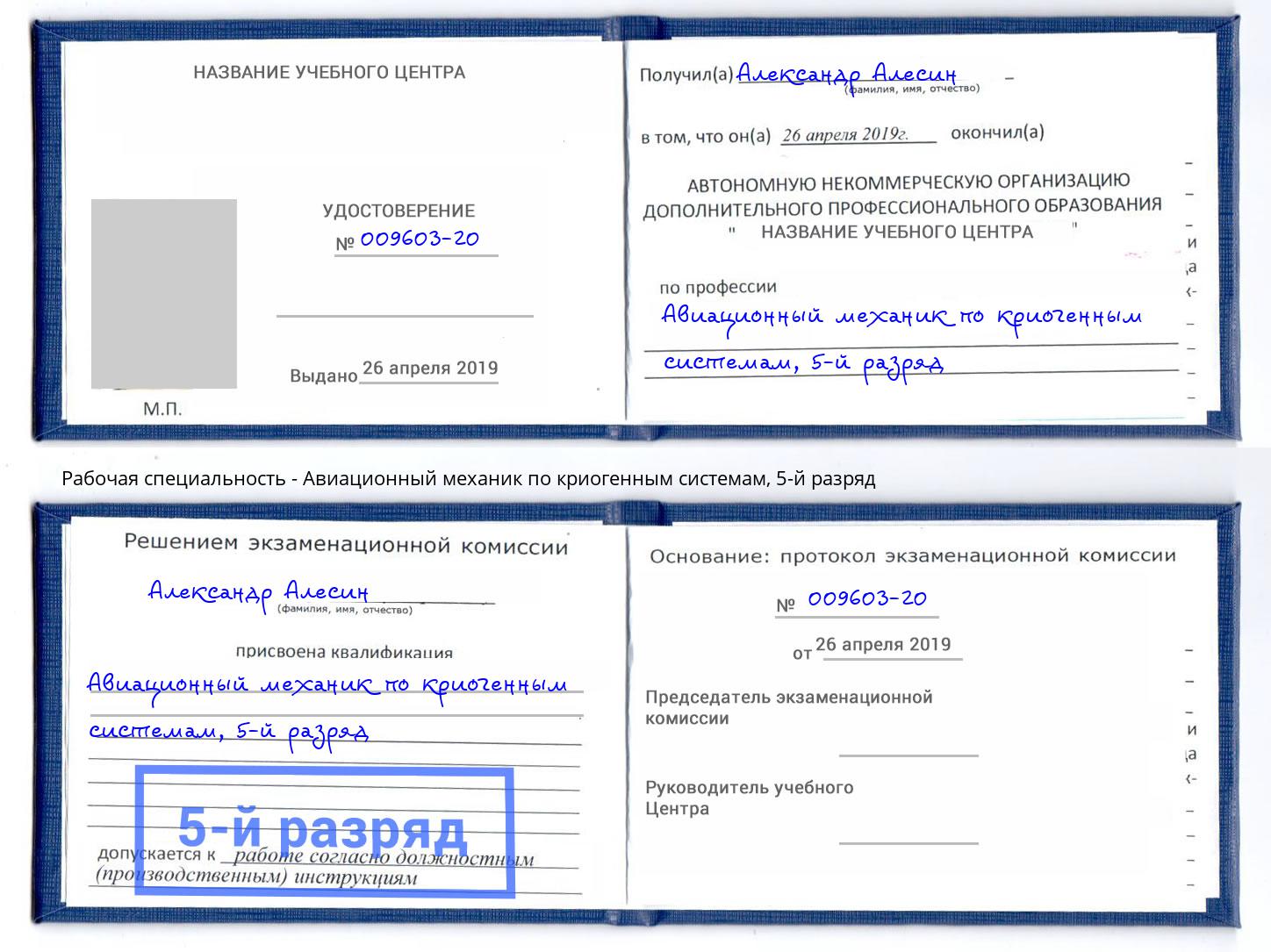 корочка 5-й разряд Авиационный механик по криогенным системам Кропоткин